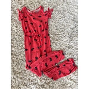 Mudd Girls Coral Red Elephant Print Cold Shoulder Jumpsuit Size M 8